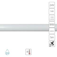 A2418013-03-6K Светодиодная лента для бани, спец. защищенности, 5м IP68 24V 14Вт/м 1000Лм/м 6000K CRI80, темп. до 100°С, Arte Lamp NEON TERMO