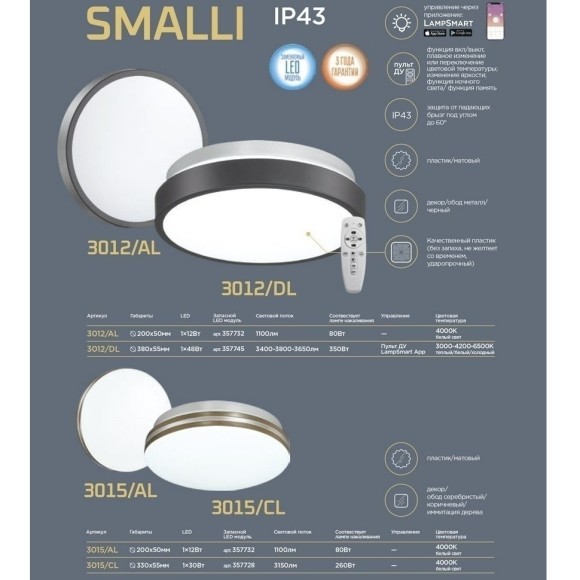 Настенно-потолочный светильник Sonex 3015/AL SMALLI IP43 светодиодный LED 12W
