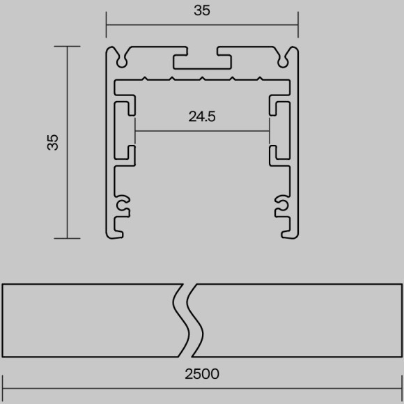 Радиусный профиль 35x35 линейный черный 2.5м, макс. ширина ленты 24мм ALM-3535R-B-D-2.5M