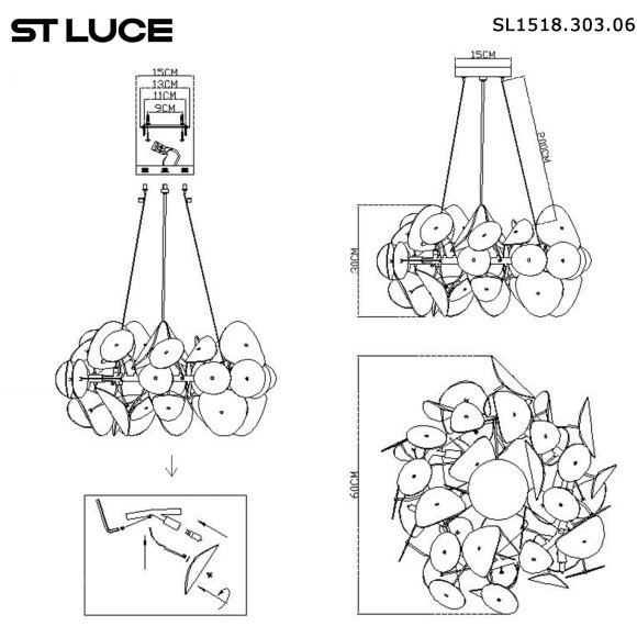 SL1518.303.06 Светильник подвесной ST-Luce Латунь/Белый G9 6*5W 4000K DAHLIA