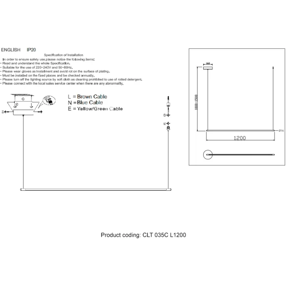 Светильник подвесной Crystal Lux CLT 035C L1200 BL