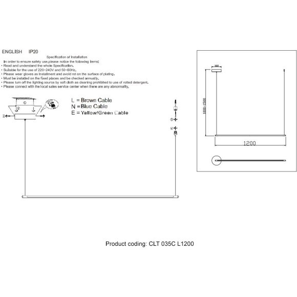 Светильник подвесной Crystal Lux CLT 035C L1200 BL