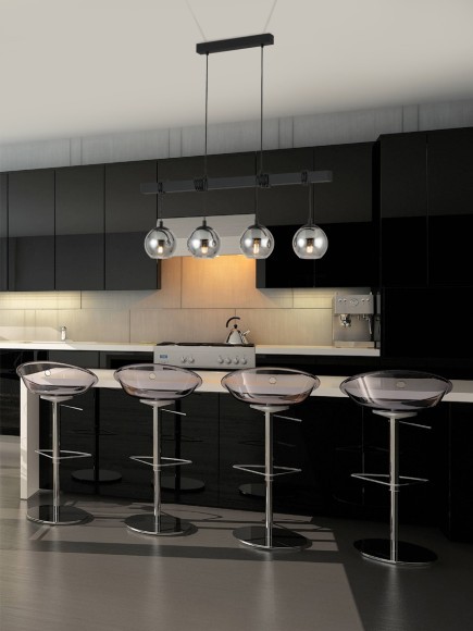 39761 ARGALLO Подвесной светильник с 4 лампами E27, 160Вт, черный, металл/стекло 39761 ARGALLO Подвесной светильник с 4 лампами E27, 160Вт, черный, металл/стекло