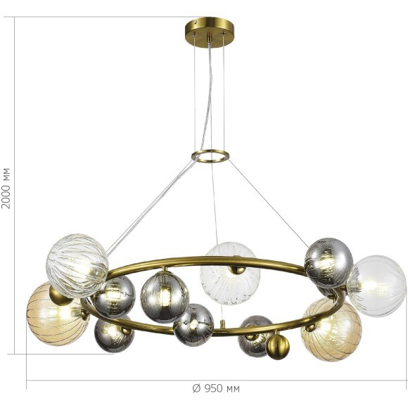 SL1515.303.12 Светильник подвесной ST-Luce Латунь/Янтарный,Дымчатый,Прозрачный G9 12*5W 4000K SPHERE
