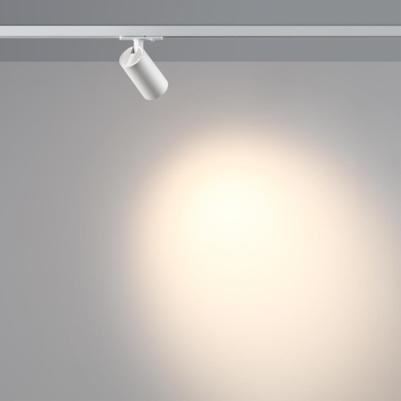 Novotech SELENE 359912 Современный трековый поворотный LED-светильник-спот направленного света для однофазной трехжильной системы EXPERT, 15Вт, 722Лм, 3000К, угол 36°, CRI90, UGR19, 220В, IP20, белый алюминий, длина 120 мм, ширина 55 мм, высота 87 мм