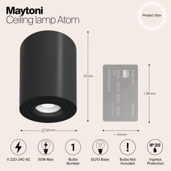 Накладной потолочный светильник Maytoni C016CL-01B Atom под лампу 1xGU10 50W Накладной потолочный светильник Maytoni C016CL-01B Atom под лампу 1xGU10 50W