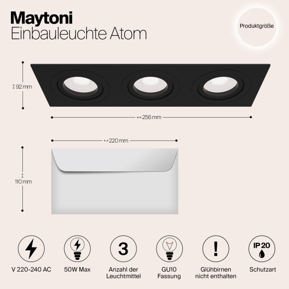 Встраиваемый светильник Maytoni DL024-2-03B Atom под лампы 3xGU10 50W