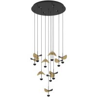 Люстра EGLO DRACERA 390339, встроенный LED 10 × 2,3Вт, 3000К, 2800Лм, диммирование TRIAC/MOSFET, корпус черная сталь, плафоны черные и золотые, диаметр 580 мм, высота 1500 мм