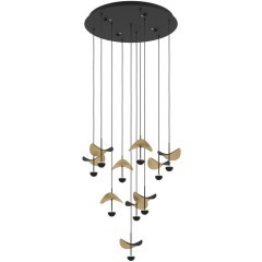 Люстра EGLO DRACERA 390339, встроенный LED 10 × 2,3Вт, 3000К, 2800Лм, диммирование TRIAC/MOSFET, корпус черная сталь, плафоны черные и золотые, диаметр 580 мм, высота 1500 мм