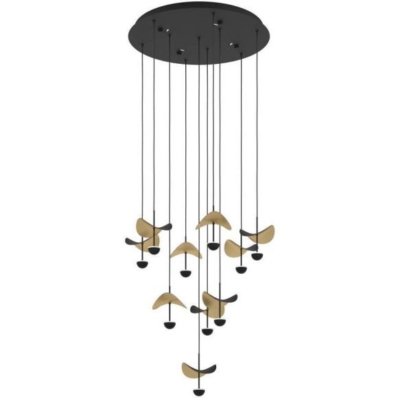 Люстра EGLO DRACERA 390339, встроенный LED 10 × 2,3Вт, 3000К, 2800Лм, диммирование TRIAC/MOSFET, корпус черная сталь, плафоны черные и золотые, диаметр 580 мм, высота 1500 мм