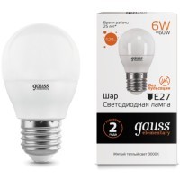 53216 Лампа Gauss LED Elementary Шар 6W E27 420lm 3000K 1/10/100