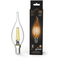 104801005 Лампа Gauss LED Filament Свеча на ветру E14 5W 400lm 2700K Golden 1/10/50