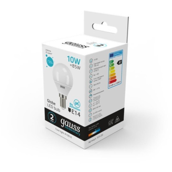 53120 Лампа Gauss LED Elementary Шар 10W E14 920lm 4100K 1/10/100